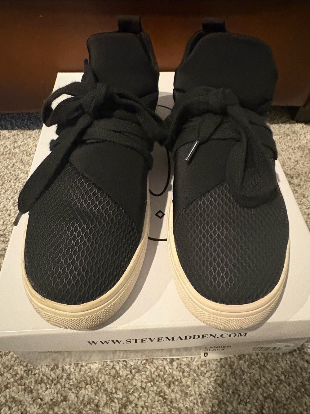 Steve Madden Black Knit Low-Top Sneakers with Cream Sole